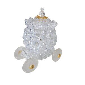 Handcrafted Crystal Beaded Cinderella Carriage box With lid and Gold Accents